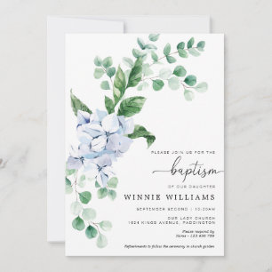 Baptême Floral Hydrangea Bleu Invitation
