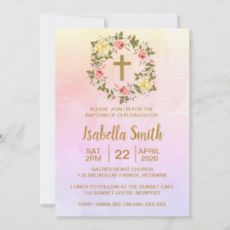 Baptême floral rose or / Invitation au baptême