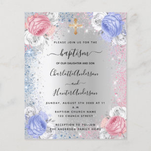 Baptême garçon fille bleu rose argent invitation