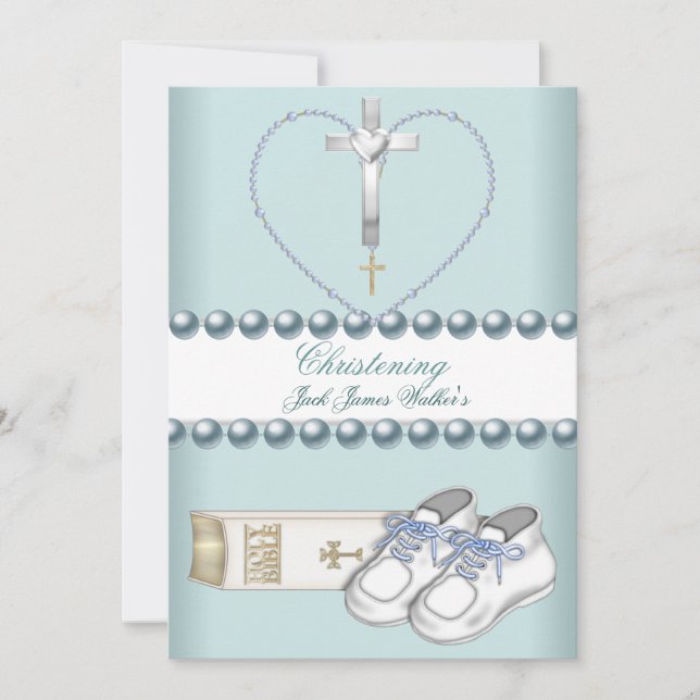 Baptême Garçon Rose Blanc Bleu (Devant)