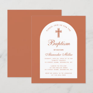 Baptême Garçon Terracotta Budget Script Invitation