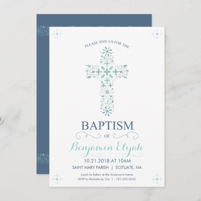 Baptême, Invitation au baptême - Baby Boy Invitati (Devant / Derrière)