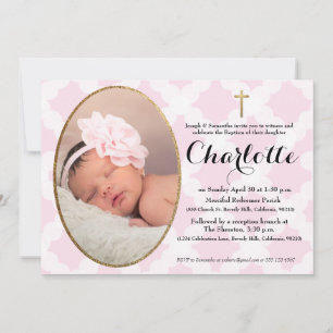 Baptême, invitation au baptême, rose et faux or