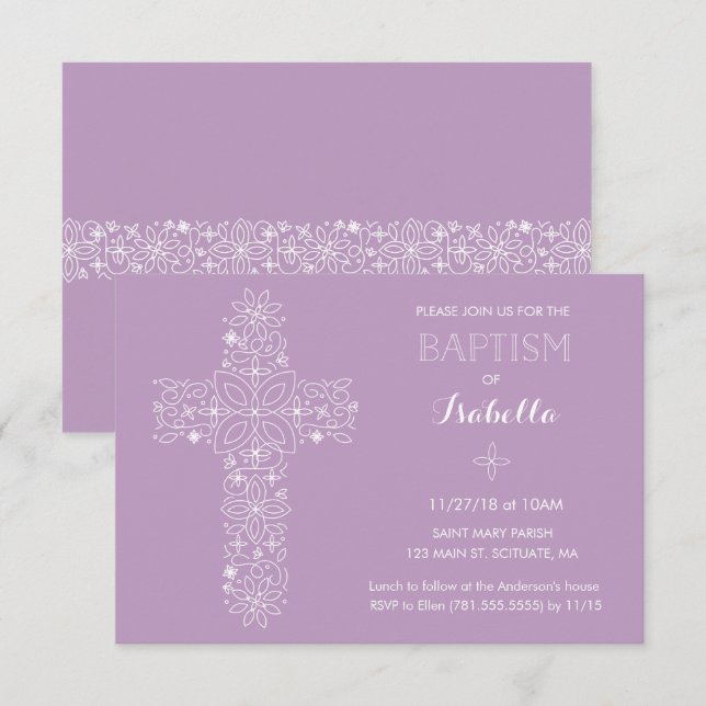 Baptême, Invitation Christening - Baby Girl (Devant / Derrière)