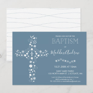 Baptême, Invitation Christening, Bleu Moderne