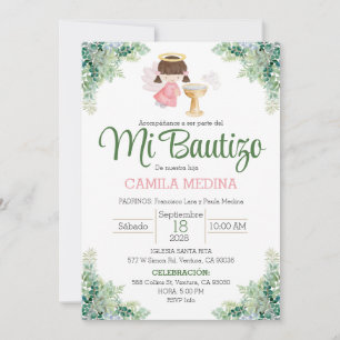 Baptême Invitation Espagnole Girl Green
