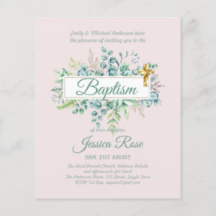 Baptême Invitation Eucalyptus BUDGET Vert