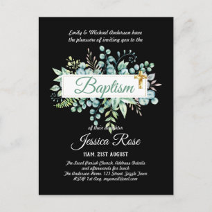 Baptême Invitation Eucalyptus BUDGET Vert
