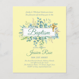Baptême Invitation Eucalyptus BUDGET Vert
