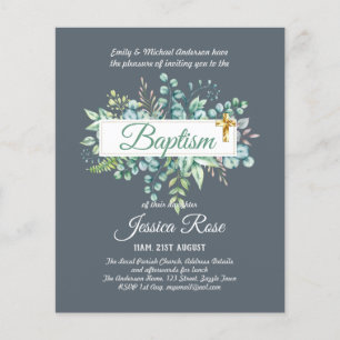 Baptême Invitation Eucalyptus BUDGET Vert