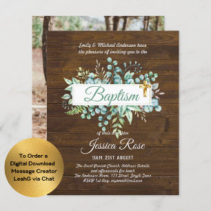 Baptême Invitation Eucalyptus BUDGET Vert