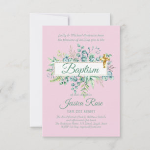 Baptême Invitation Eucalyptus BUDGET Vert