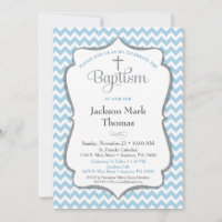 Baptême Invitation Garçons Blue Grey Chevron Éléga