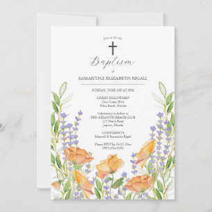 Baptême Invitations Godparents Noms Floral