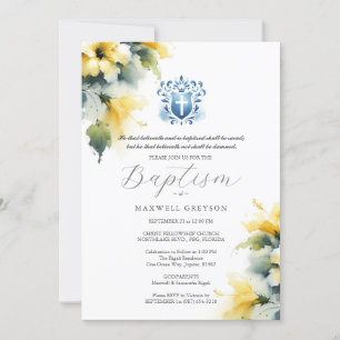 Baptême Invitations Religieux Bleu et Jaune