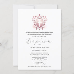 Baptême Invitations Religieux Dusty Rose Crest