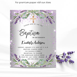 Baptême lavande argent violet invitation budgétair