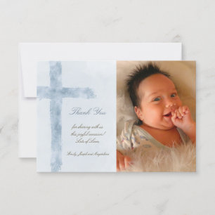 Baptême merci la croix bleu moderne invitation