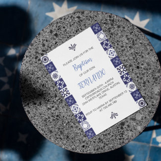 Baptême mexicain bleu mignon Invitation Bautizo