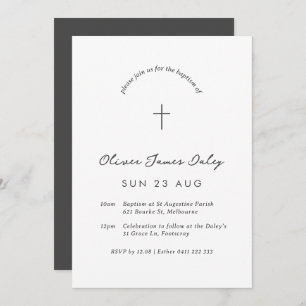 Baptême minimal blanc Christening Cross Invitation