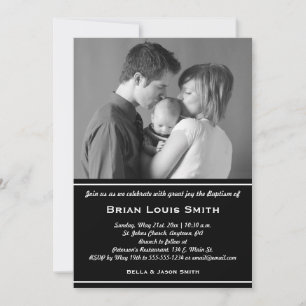 Baptême noir blanc Invitation photo