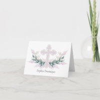 Baptême, notes croisées roses de Merci de baptême