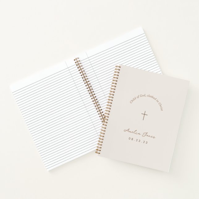 Baptême personnalisé Cadeau Croix Carnet beige (Intérieur)