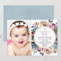 Baptême photo invitation Merlot bleu bordeaux mari
