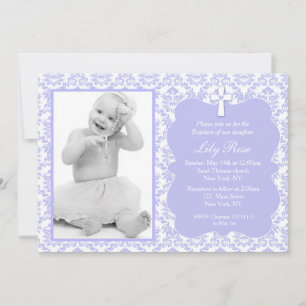 Baptême pourpre Damas Invitations pour fille