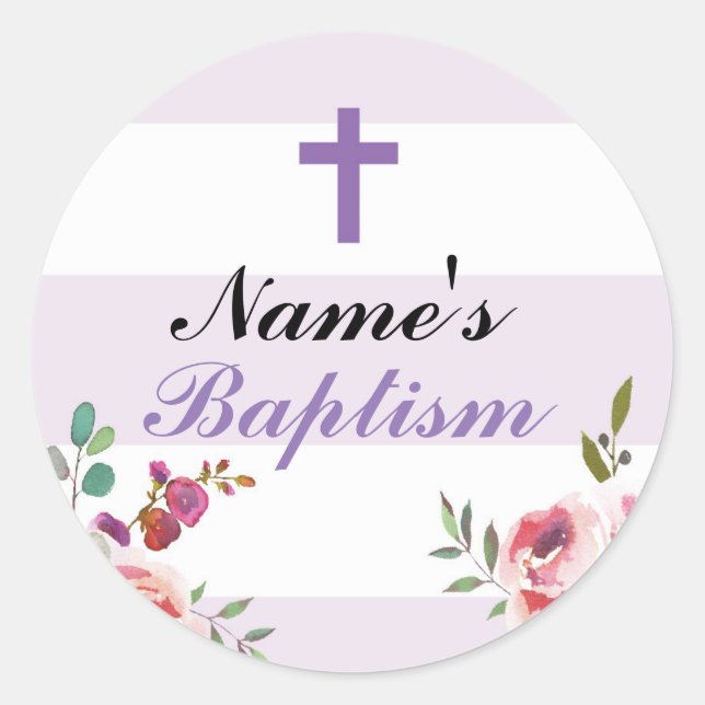 Baptême Religieux Nom Stickers Violet Étiquettes (Devant)