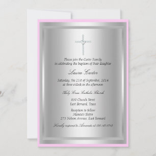 Baptême rose Diamond Cross / Invitation Christenin