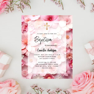 Baptême rose rousse fleurs fille invitation budgét