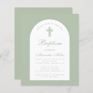 Baptême Sage Budget Arc Green Script Invitation