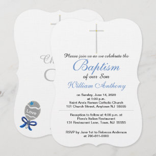 Baptême Son Croix Bleu Invitations