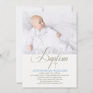 Baptême White Photo Invitation
