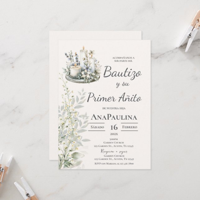 Baptism and first year invitation in Spanish (Devant/Arrière en situation)