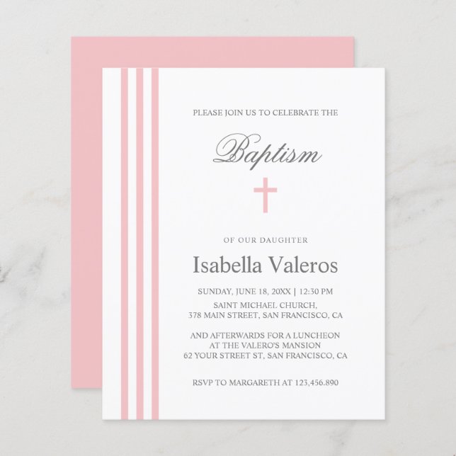 BAPTISM Chic Vertical Gratté pastel Pink Cross (Devant / Derrière)