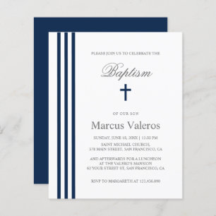BAPTISM Chic Vertical Strited Marine Croix Bleue