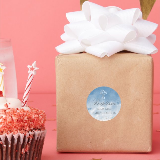 baptism ciel bleu élégant monogramme autocollant (Fête)