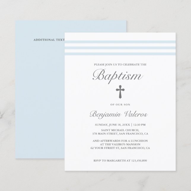 BAPTISM Elégant pastel rayé bleu Croix (Devant / Derrière)