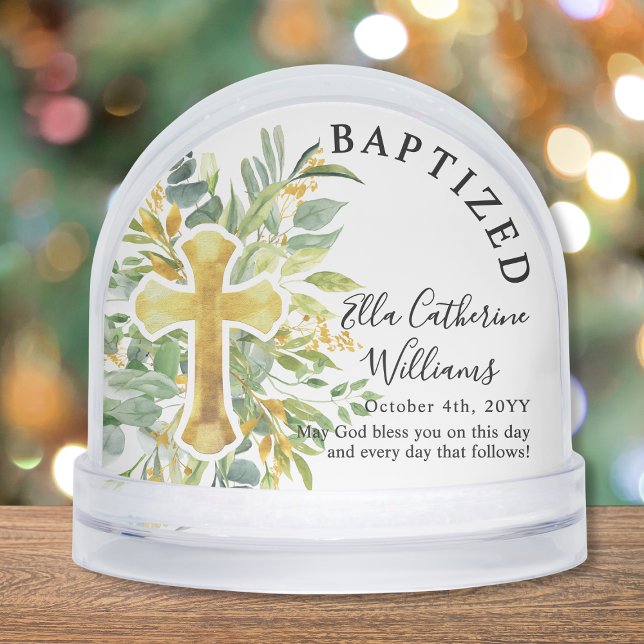 Baptism Greenery Floral Gold Cross Custom (Créateur téléchargé)