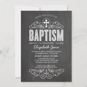 BAPTISM INVITATION élégant et fleuri en damier gri
