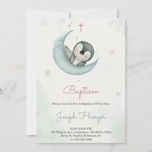 Baptism invitation in cute animal pastel theme  (Devant)