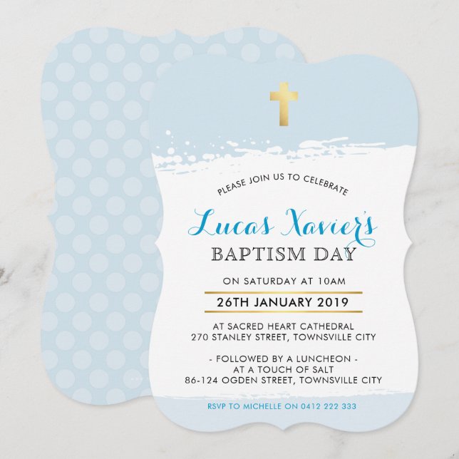 BAPTISM INVITATION mignon moderne brosse de croix  (Devant / Derrière)