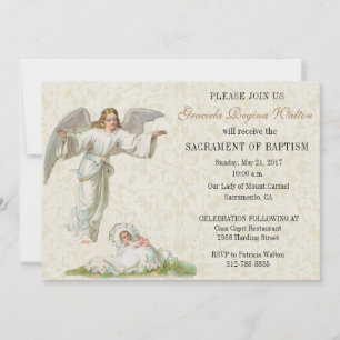 Baptismal Baby Girl Angel Invitation vintage