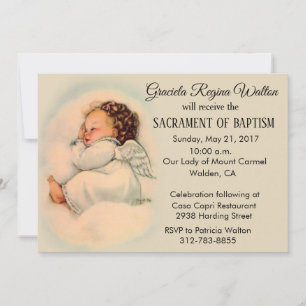 Baptismal Baby Girl Angel Invitation vintage