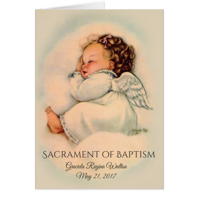 Baptismal Vintage bébé fille Angel Invitation (Devant)