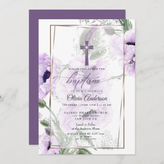BAPTISME | Amethyst Floral Cross Invitation