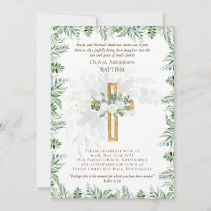BAPTISME classique Invitation Roses blanches or