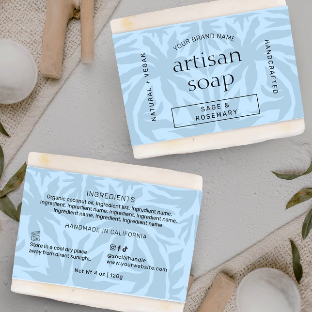 Bar à savon bleu clair moderne Wrapper Bellyband É (Trendy light blue soap bar bellyband template with elegant serif fonts and modern layout)